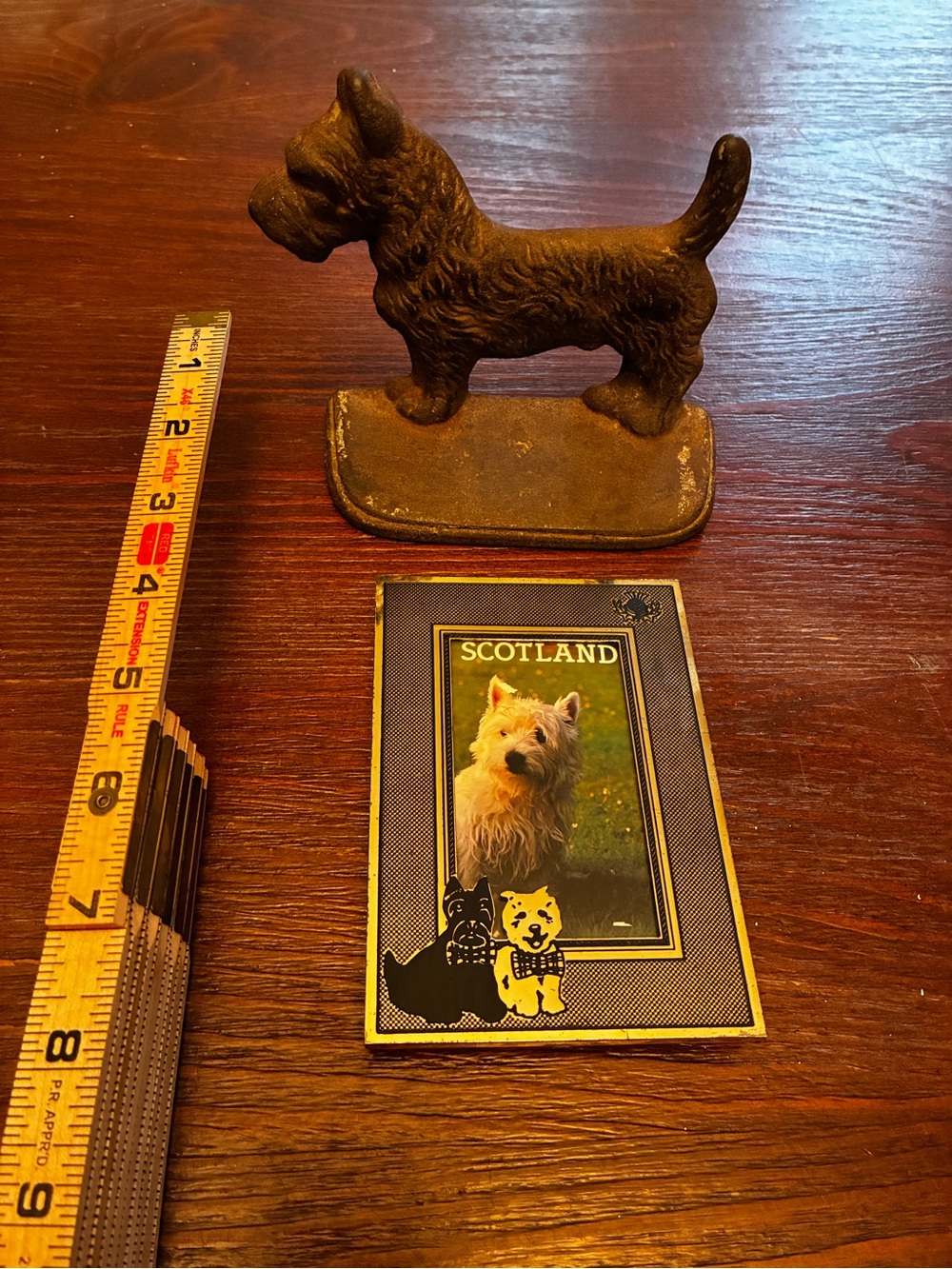 Vintage Cast Iron Scottie Dog lover Doorstop & Scotland Westie Picture Frame